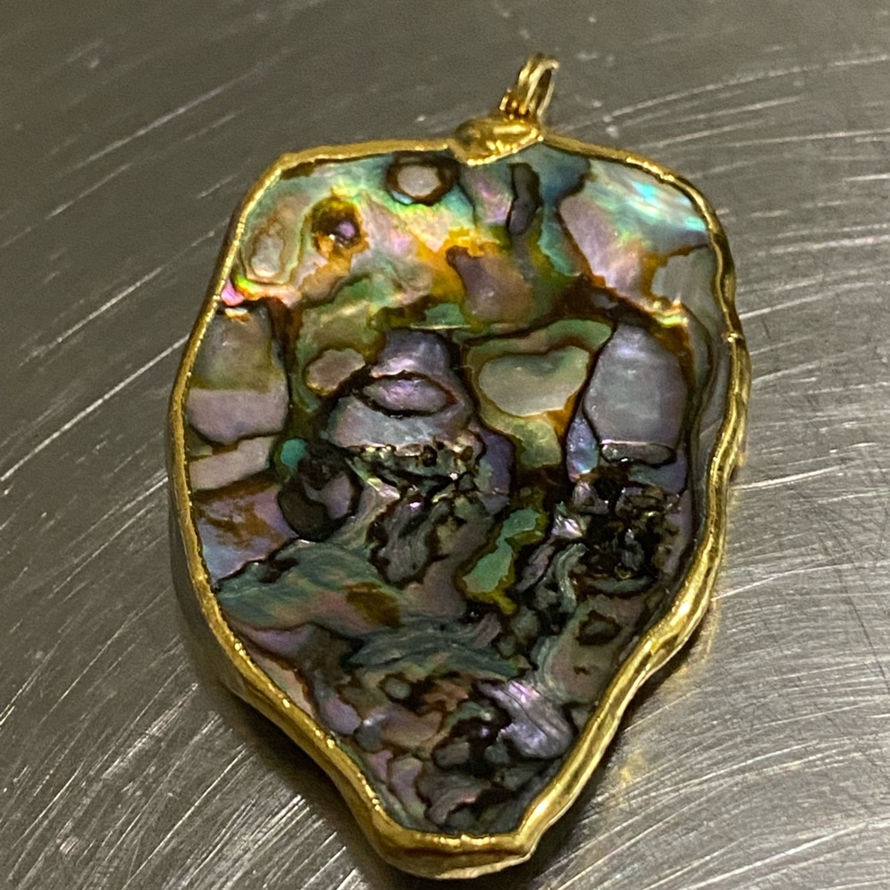Large Gold  Reverse Abalone Pendant